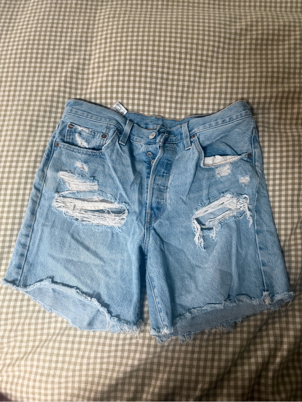 Levi's Light Blue Distressed High-Rise Denim Shorts